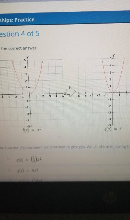 The function f(x) has been transformed to give g(x). Which of the following functions represents g(