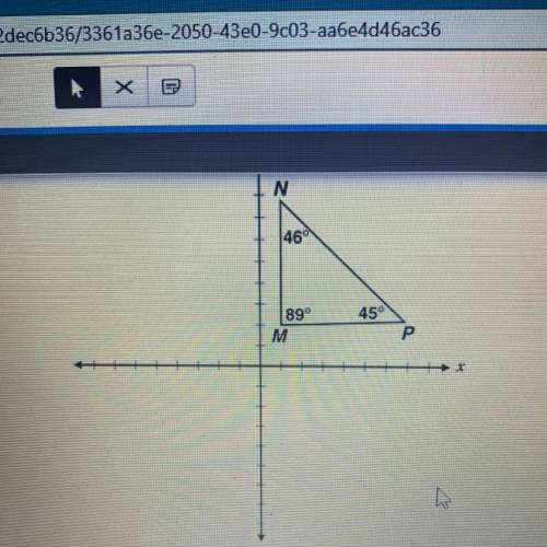 Triangle MNP is rotated 90° clockwise about the origin to form Triangle M'N'P'. What is the measure