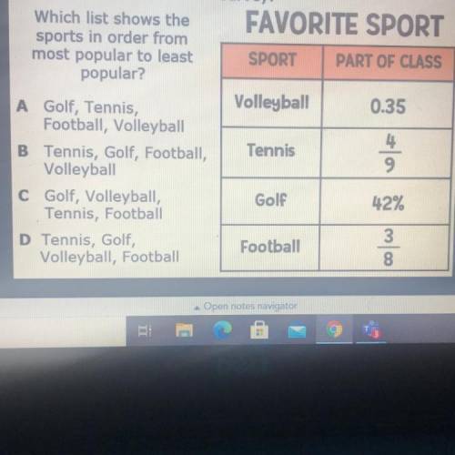 Which list shows the
sports in order from
most popular to least
popular?