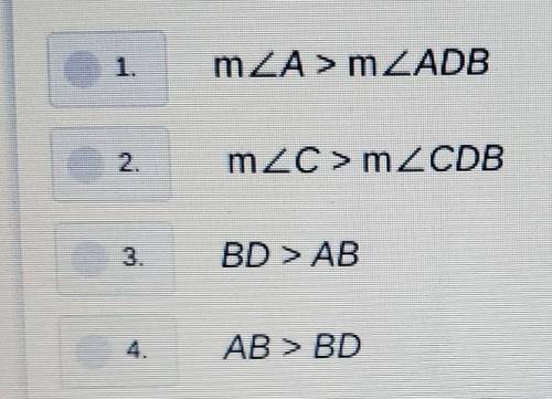 In isosceles triangle ABC: AB = BC, point D lies on AC, and BD is drawn. Which inequality is true?​