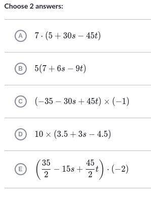 Which expressions are equivalent to 35+30s-45t?