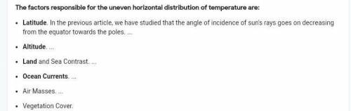 With special examples explain 5 factors that affect temperature distribution​