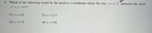 HELP PLEASE

Which of the following would be the positive x-coordinate where the line y = x+2 inte