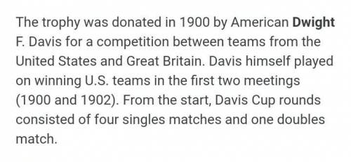 Who created the David Cup?

Dwight D. Eisenhower
Dwight D. Eisenhower
Sammy Davis Jr.
Sammy Davis J