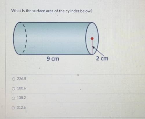 What is the surface area of the cylinder below?￼