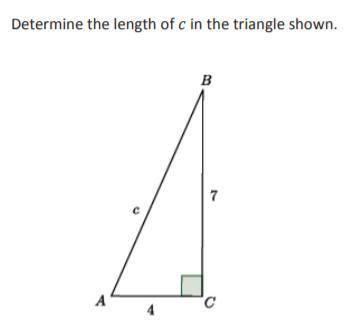 Determine the length of c in triangle shown Need help today pleasee