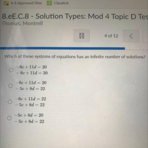 Which of these systems of equations has an infinite number of solutions?