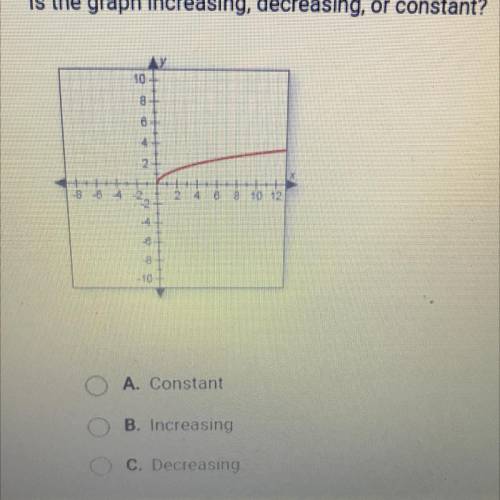 Is the graph increasing, decreasing, or constant?

O A. Constant
O B. Increasing
C. Decreasing