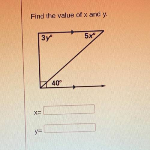 Find the value of x and y. show work.