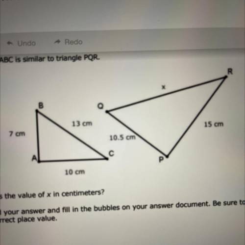 Triangle ABC is similar to Triangle PQR what is the value of X in centimeters