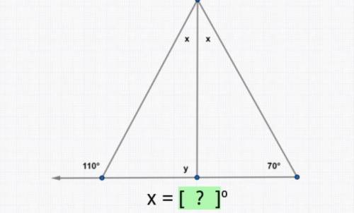 Triangle with exterior angle 110 degrees x = ?