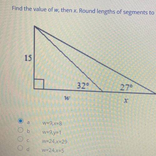 Find the value of w, then x. Round lengths of segments to the nearest tenth.
