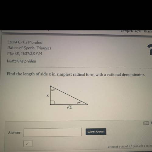 Pls help 
Find the length of side x in simplest radical form with a rational denominator
