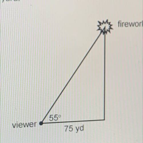 The angle of elevation from a viewer to the center of a fireworks display is 55°. If the viewer is