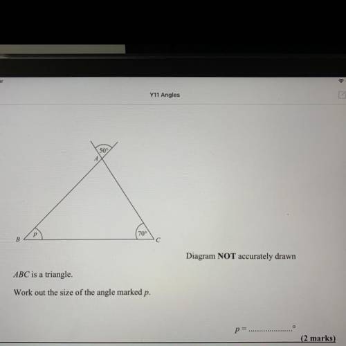 ABC is a triangle.
Work out the size of the angle marked p.