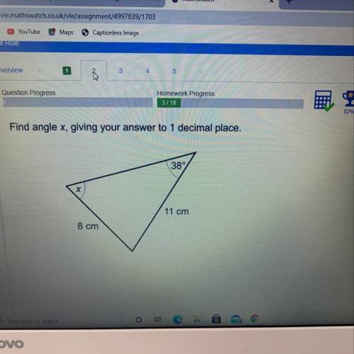 Find angle x, giving your answer to 1 decimal place.
38°
х
11 cm
8 cm