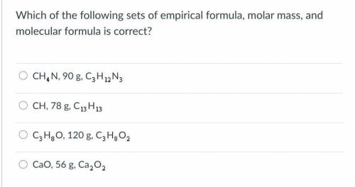 Which of the following sets of empirical formula, molar mass, and molecular formula is correct?