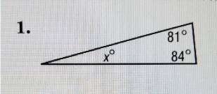 Find the value of x in each triangle with the given angle measures.