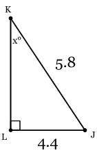 In ΔJKL, the measure of ∠L=90°, JK = 5.8 feet, and LJ = 4.4 feet. Find the measure of ∠K to the nea