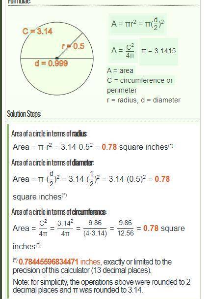 The area of a circle is 3.14 square meters, What is the circle's diameter?