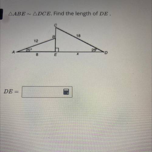 AABE ~ ADCE. Find the length of DE.