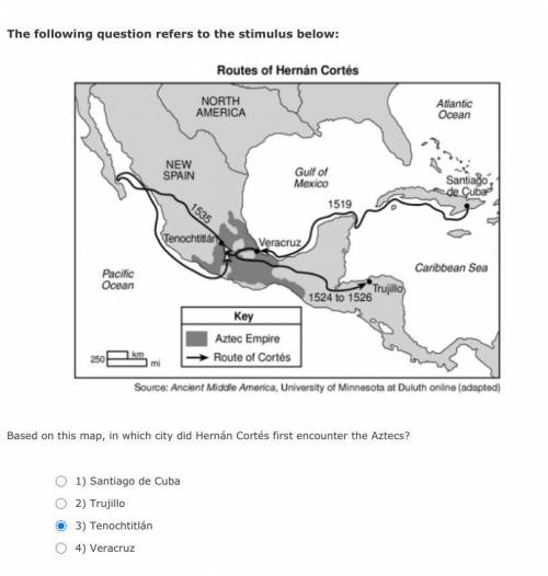 Based on this map, in which city did Hernán Cortés first encounter the Aztecs?