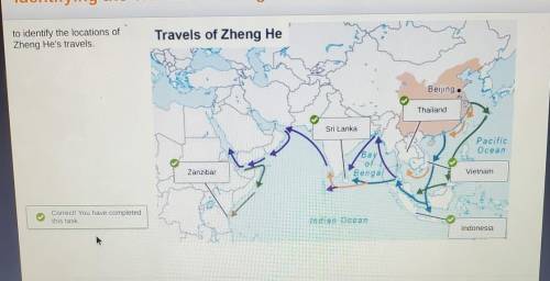 Match the labels to the diagram to identify the locations of Zheng He's travels. Travels of Zheng H