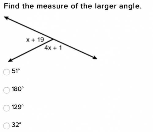 Find the measure of the larger angle.
51°
180°
129°
32°