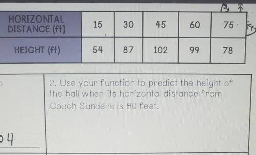 use your function to predict the height of the ball when its horizontal distance from coach sanders