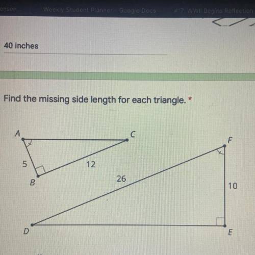 Please help me. 
Find the missing side length for each triangle.
