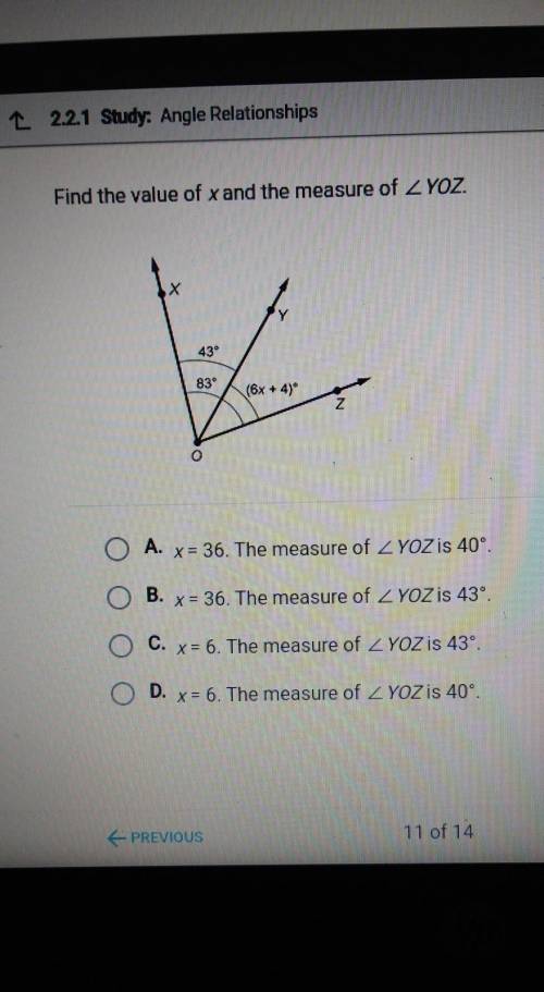 Find the value of x and the measure of yoz​