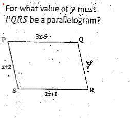 Helppp pleaseFor what Value of y must PQRS be a parallelogram