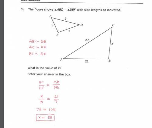 The figure shows AABC-ADEF with side lengths as indicated.
What is the value of x? Explain.