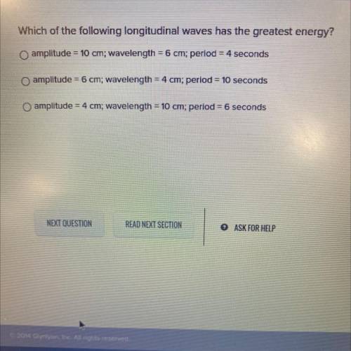 Which of the following longitudinal waves has the greatest energy?