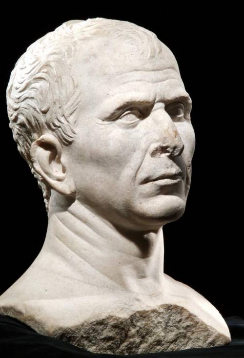 Look carefully at the facial features. How has the artist tried to make Caesar look realistic and r
