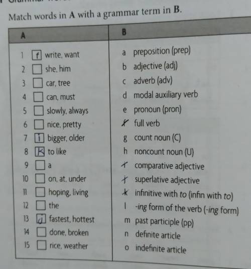Plz help...match words in A with a grammar term in B.​