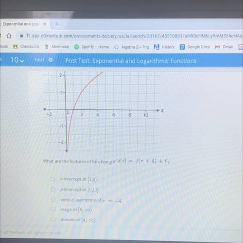 What are the features of function g if g(x)=f(x+4)+8