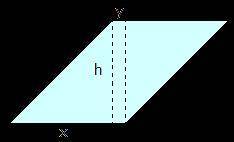 If x = 12 units, y = 3 units, and h = 12 units, find the area of the parallelogram shown above usin