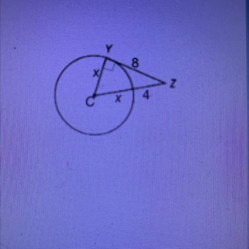 What is the length of the radius of the circle?
a) 4
b) 6
c) 12
d) 12.8