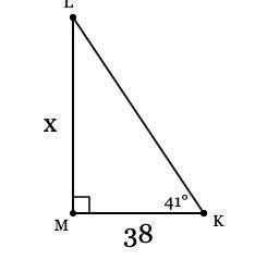 aPLEASE HELP In ΔKLM, the measure of ∠M=90°, the measure of ∠K=41°, and MK = 38 feet. Find t