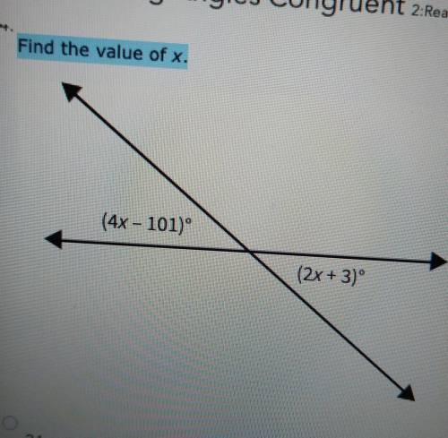 Find the value of x a. 31b. 46c. 52d. 107​