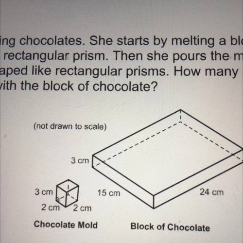 Elena is making chocolates. She starts by melting a block of chocolate

shaped like a rectangular