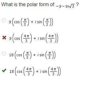 What is the polar form of Negative 9 minus 9 I StartRoot 3 EndRoot ?