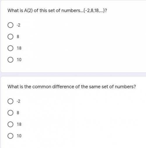 What is A(2) of this set of numbers...{-2,8,18,...}?