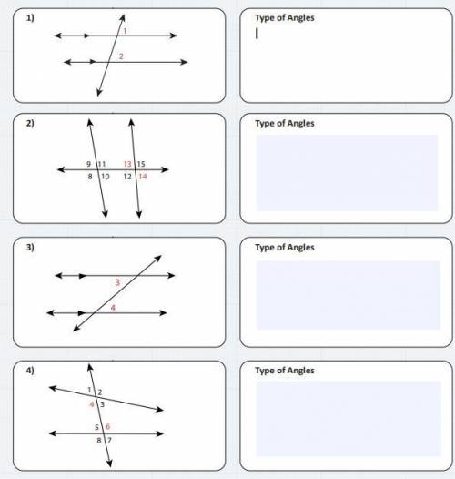 Naming Angles From Transversals

Directions: Classify each pair of angles formed from each transve