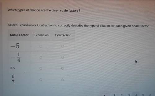 Which types of dilation are the given scale factors? Select Expansion or Contraction to correctly d