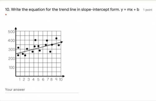 Write the equation of the trend line in slope intercept form. (y = mx + b)