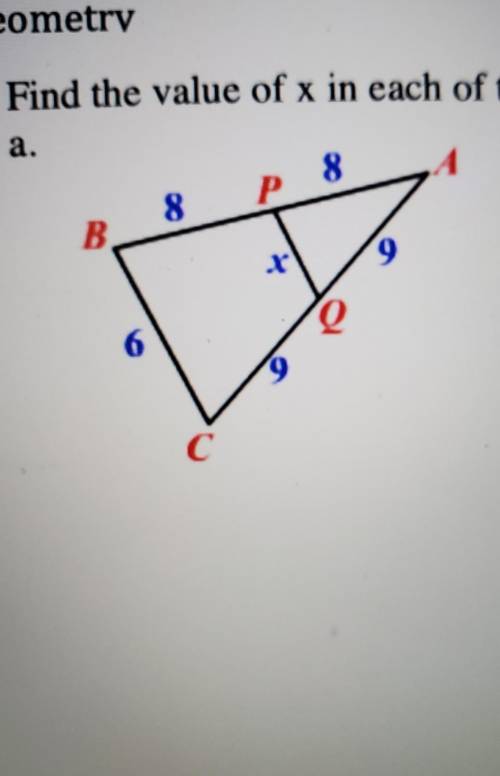 Find the value of x in the following triangle​