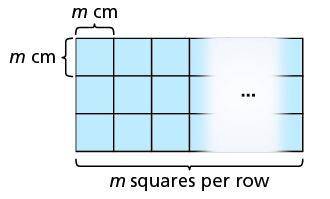 Find and simplify an expression for the area of three rows of m squares with side lengths of m cent