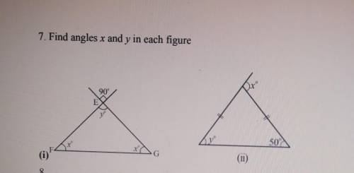 Find angles x and y in each figure​
